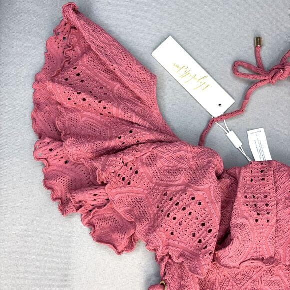 New Pink Swimsuit One Piece Lucia Ruffle Off Shoulder Side Tie Lined S-XL $170 - Picture 8 of 16
